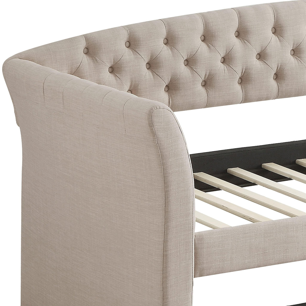 Beige Velvet Tufted Upholstered Twin Daybed with Trundle S54465