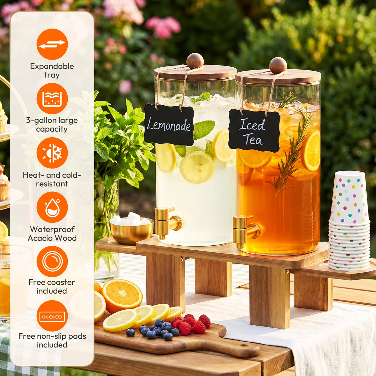 2 Pack 1.5 Gallon Drink Dispenser with Wood Stand E1605