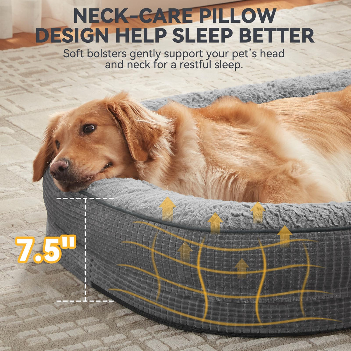 XL Grey Memory Foam Orthopedic Dog Bed with Washable Cover V7867