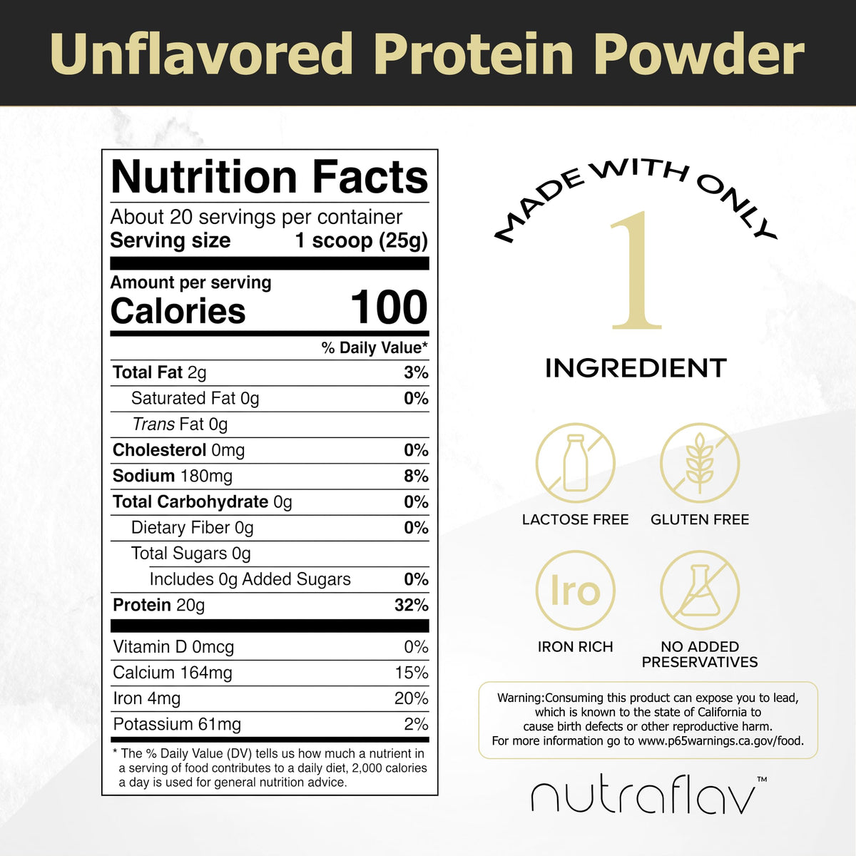 Unflavored Vegan Pea Protein Powder, 20 Servings X3883