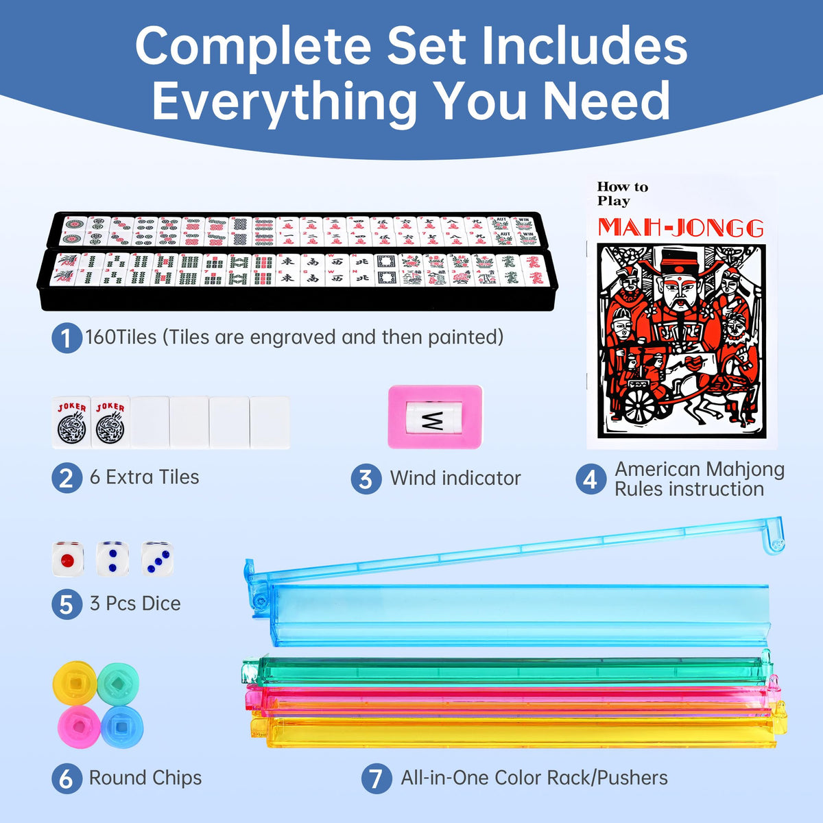 166 Tiles Mahjong Game Set with Blue Carrying Bag E436