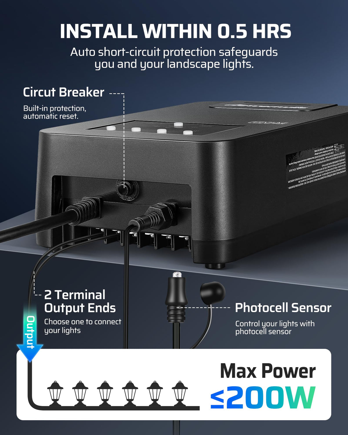 200W Low Voltage Transformer with Photocell Sensor & Timer M883502