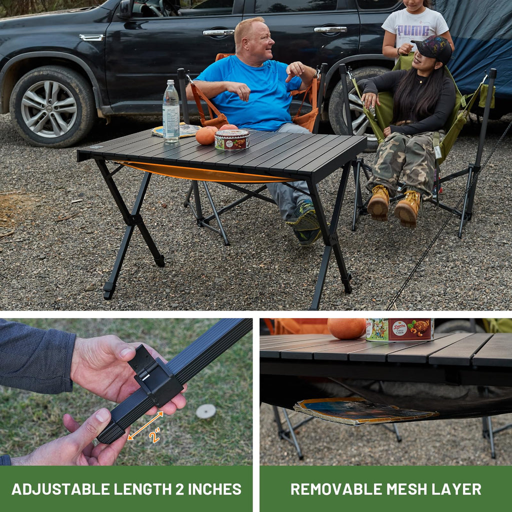 Folding Camping Table Adjustable Height Lightweight Aluminum Black R38578