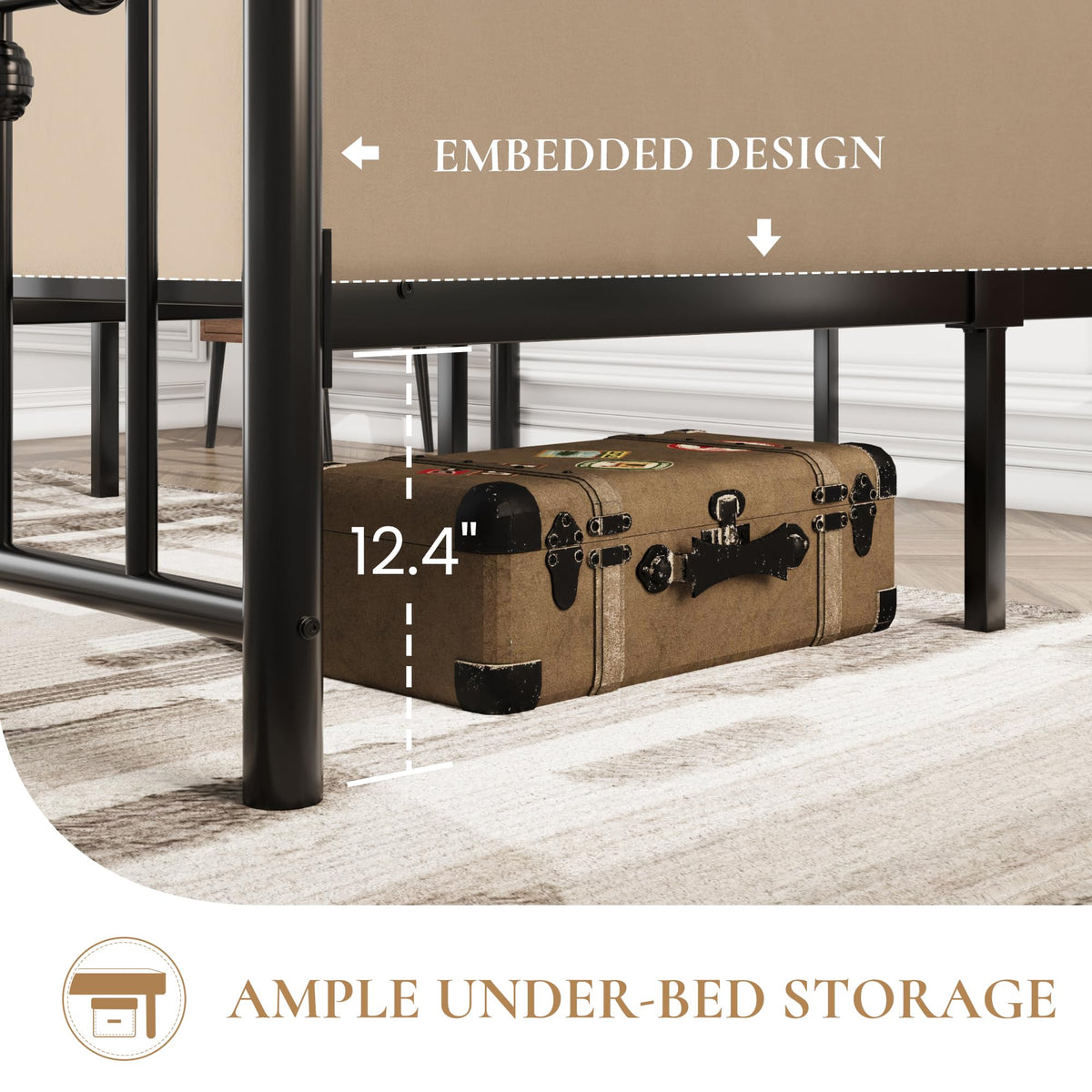 14" Full Size Black Metal Platform Bed Frame with Headboard and Footboard K193