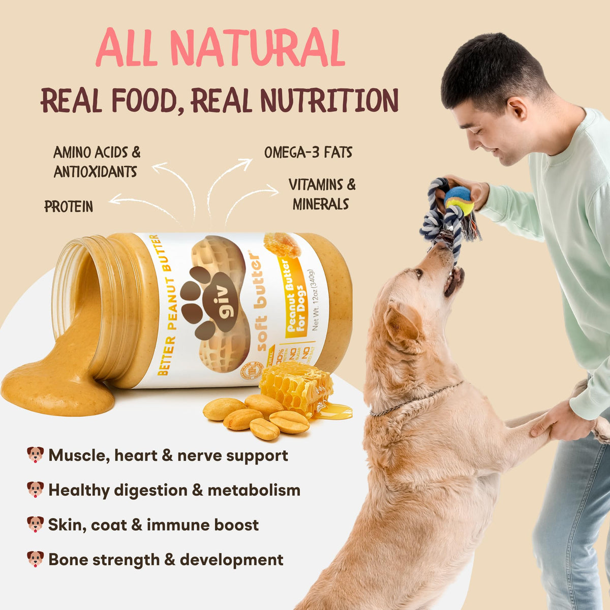 All Natural Peanut Butter 12oz Jar, 4oz Pouch & Lick Mat X22484