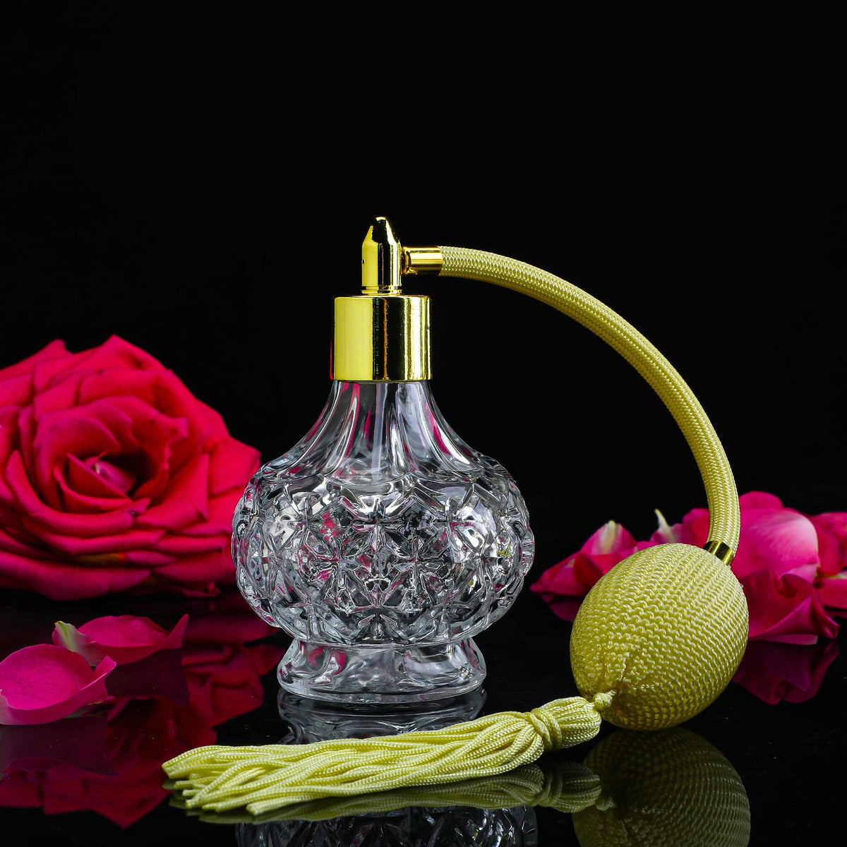 Clear Checked Carved Glass Refillable Perfume Bottle with Spray Atomizer, Pack of 2 Y130814