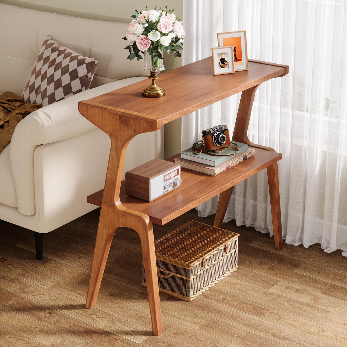 Wood 2-Tier End Table with Storage Shelves U313