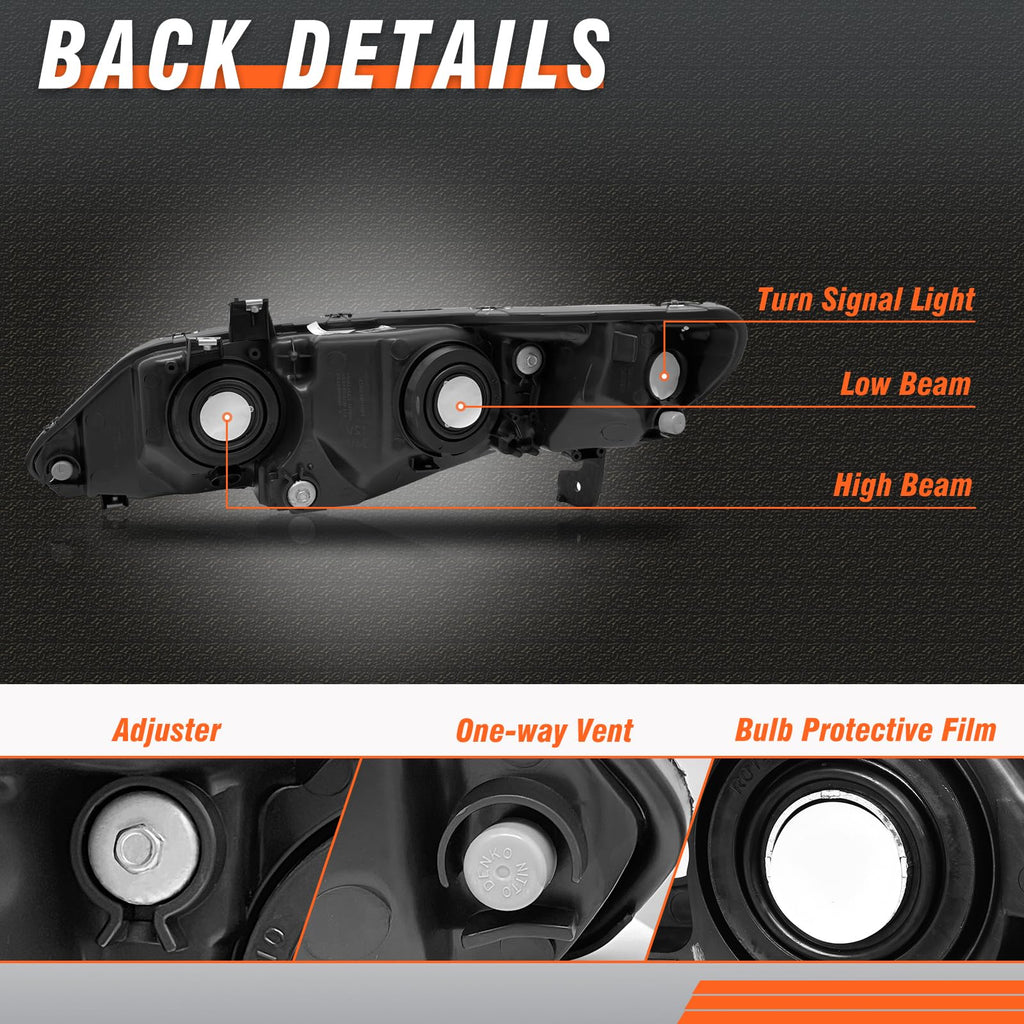 2006-2011 Honda Civic 4 Door Black Headlights Pair H73181