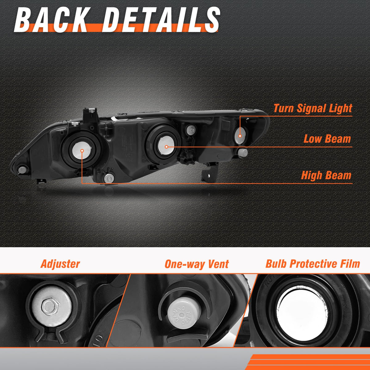 2006-2011 Honda Civic 4 Door Black Headlights Pair H73181