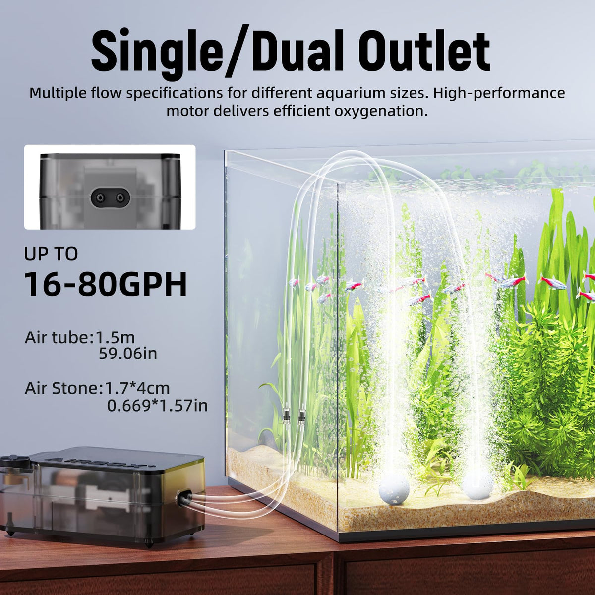 Aquarium Air Pump with Air Stone Bubbler I564417