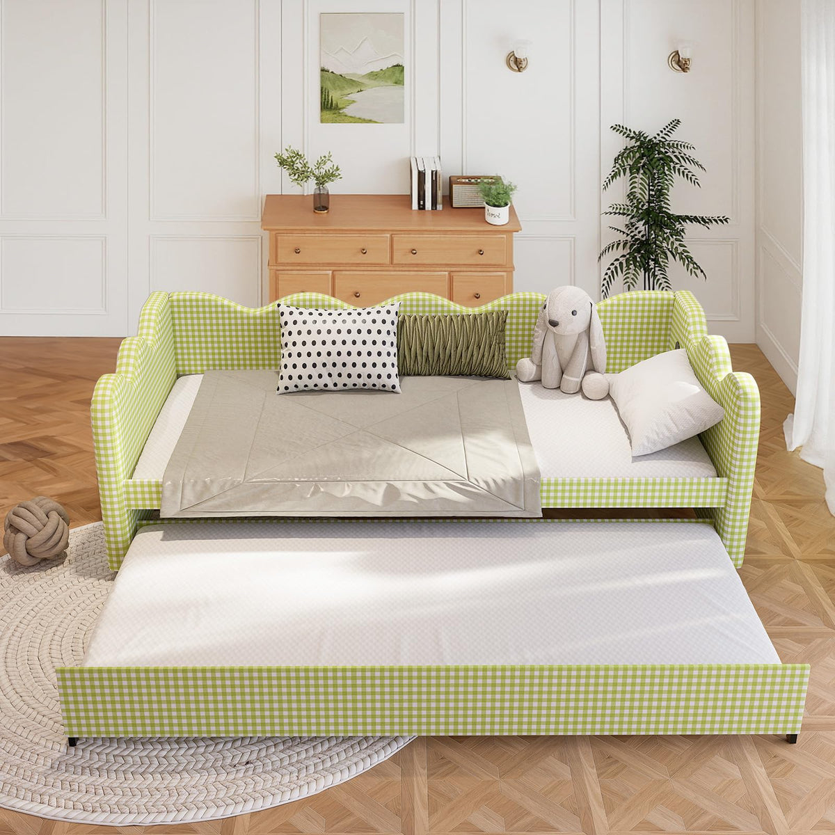 Twin Size Upholstered Daybed with Pop Up Trundle M42862