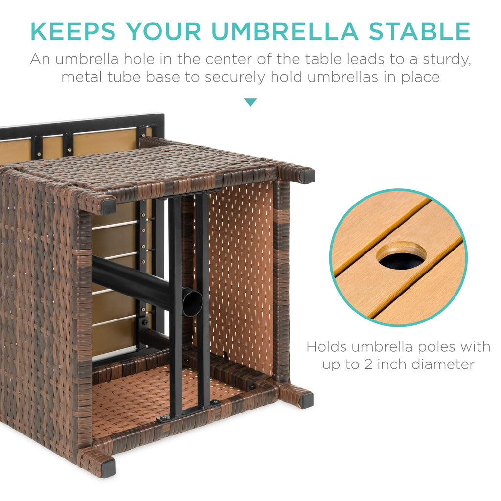 Brown Wicker Square Side Table with Umbrella Hole L876013