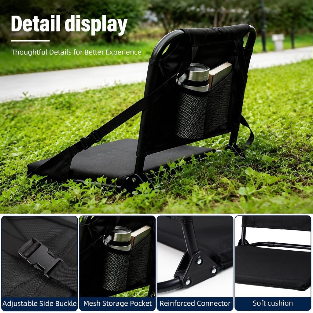 Portable Stadium Seat with Back Support and Storage Pockets R591651