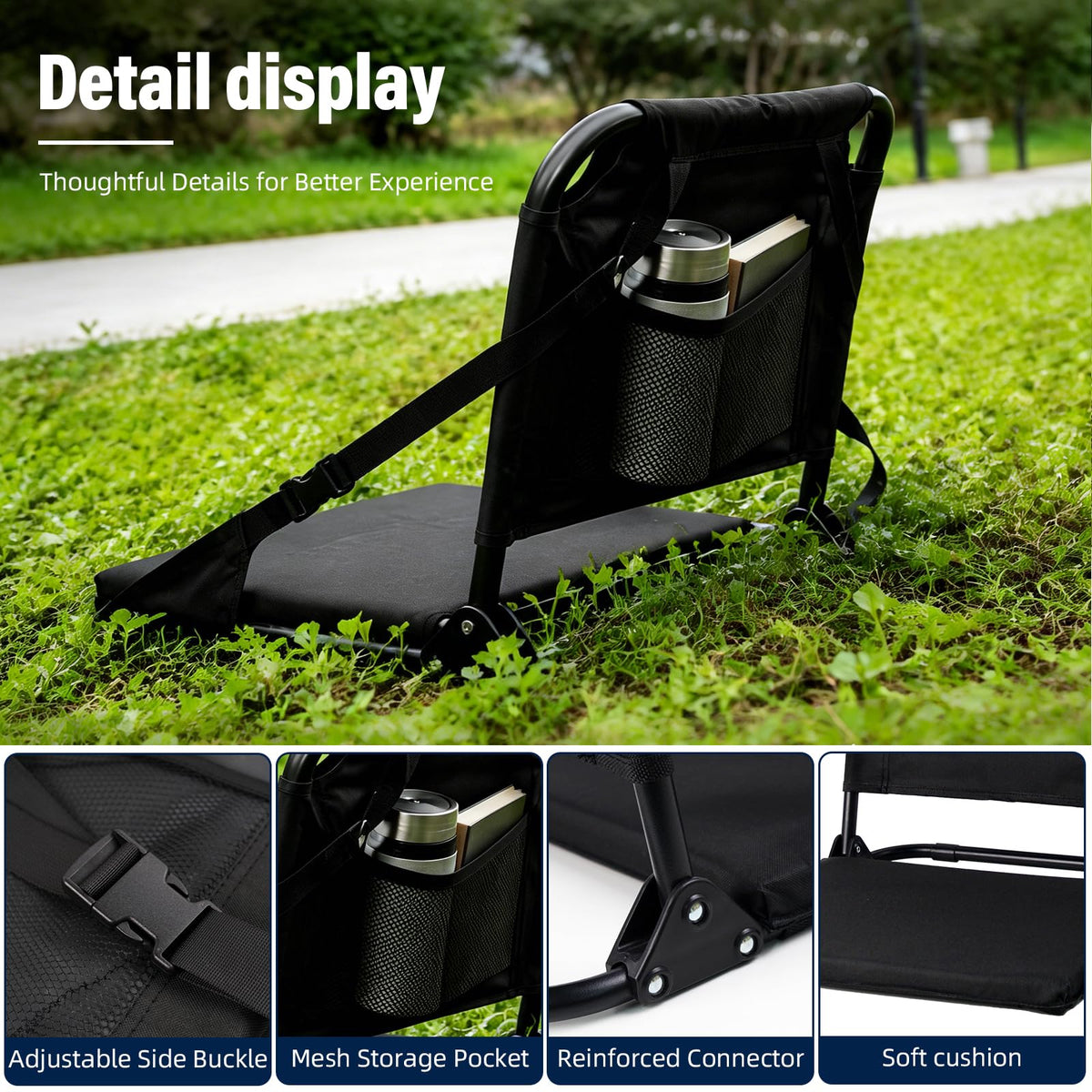 Portable Stadium Seat with Back Support and Storage Pockets R591651