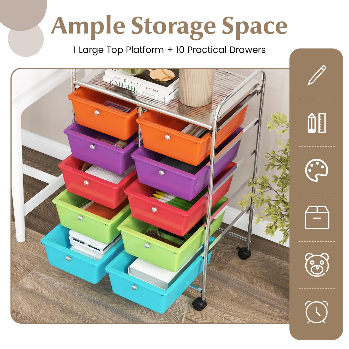 10 Drawer Rolling Storage Cart with Wheels B362732