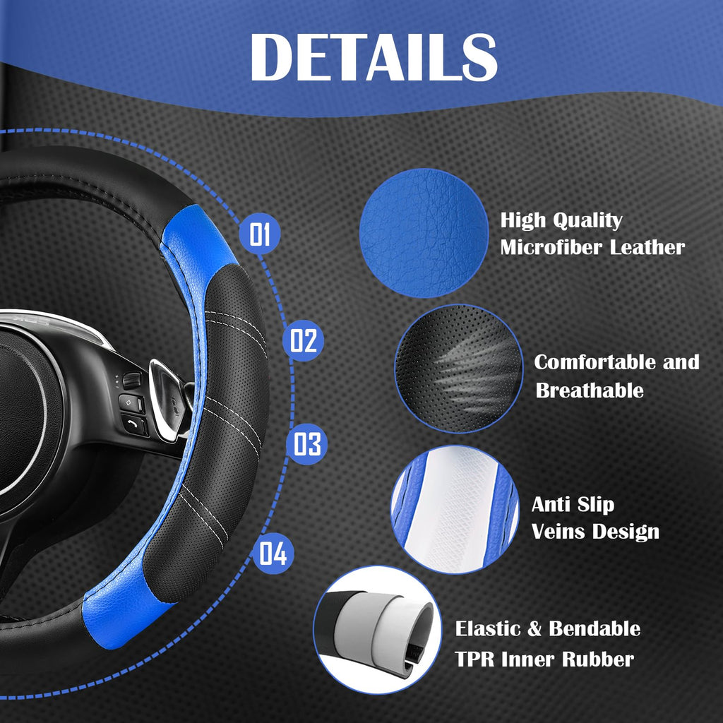 Air Mesh Leather Car Seat Covers Full Set, Waterproof Car Floor Mats, Steering Wheel Cover D1947