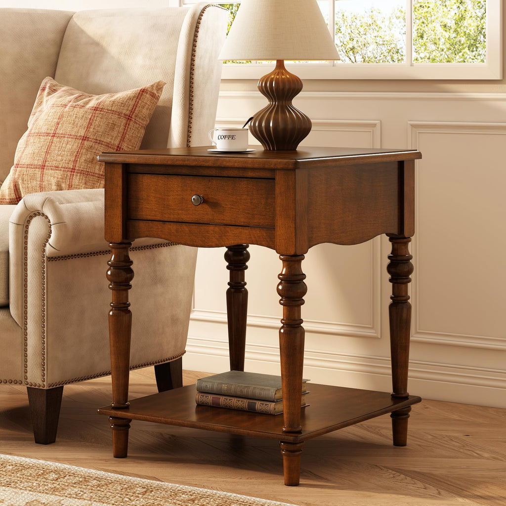 Solid Wood End Table with Drawer O926