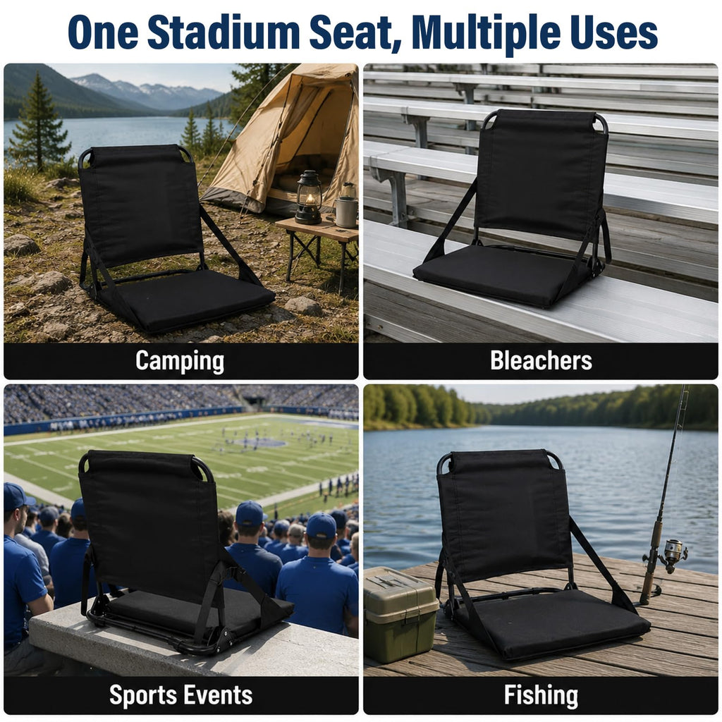 Portable Stadium Seat with Back Support and Storage Pockets R591651
