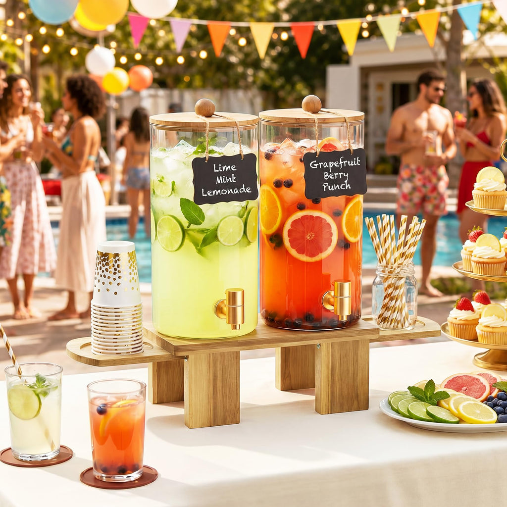 2 Pack 1.5 Gallon Drink Dispenser with Wood Stand E1605