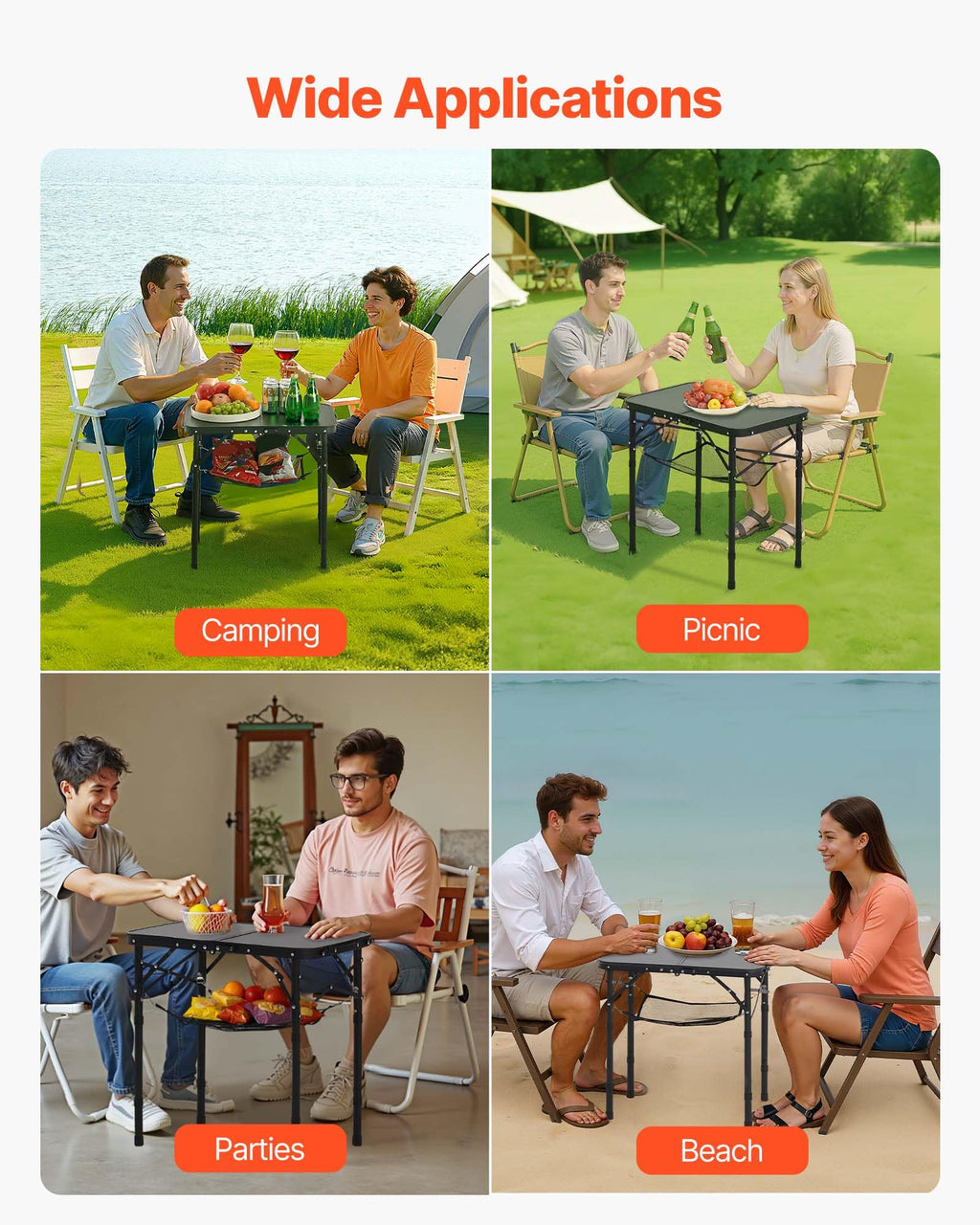 Folding Camping Table Adjustable Height Aluminum MDF 24 x 16 inch R80716