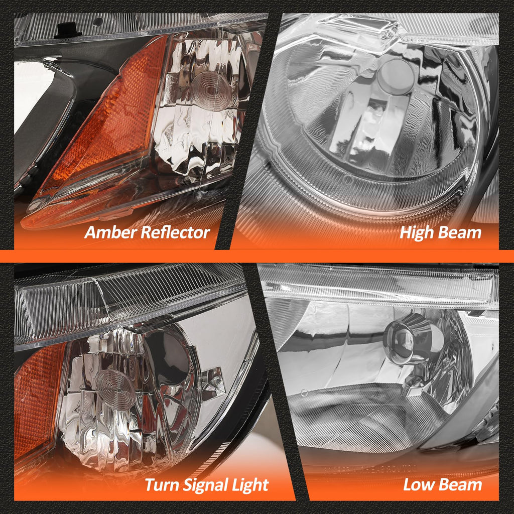 2006-2011 Honda Civic 4 Door Black Headlights Pair H73181