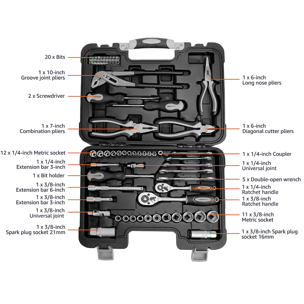 65-Piece Household Hand Tool Kit Set with Storage Case A2173