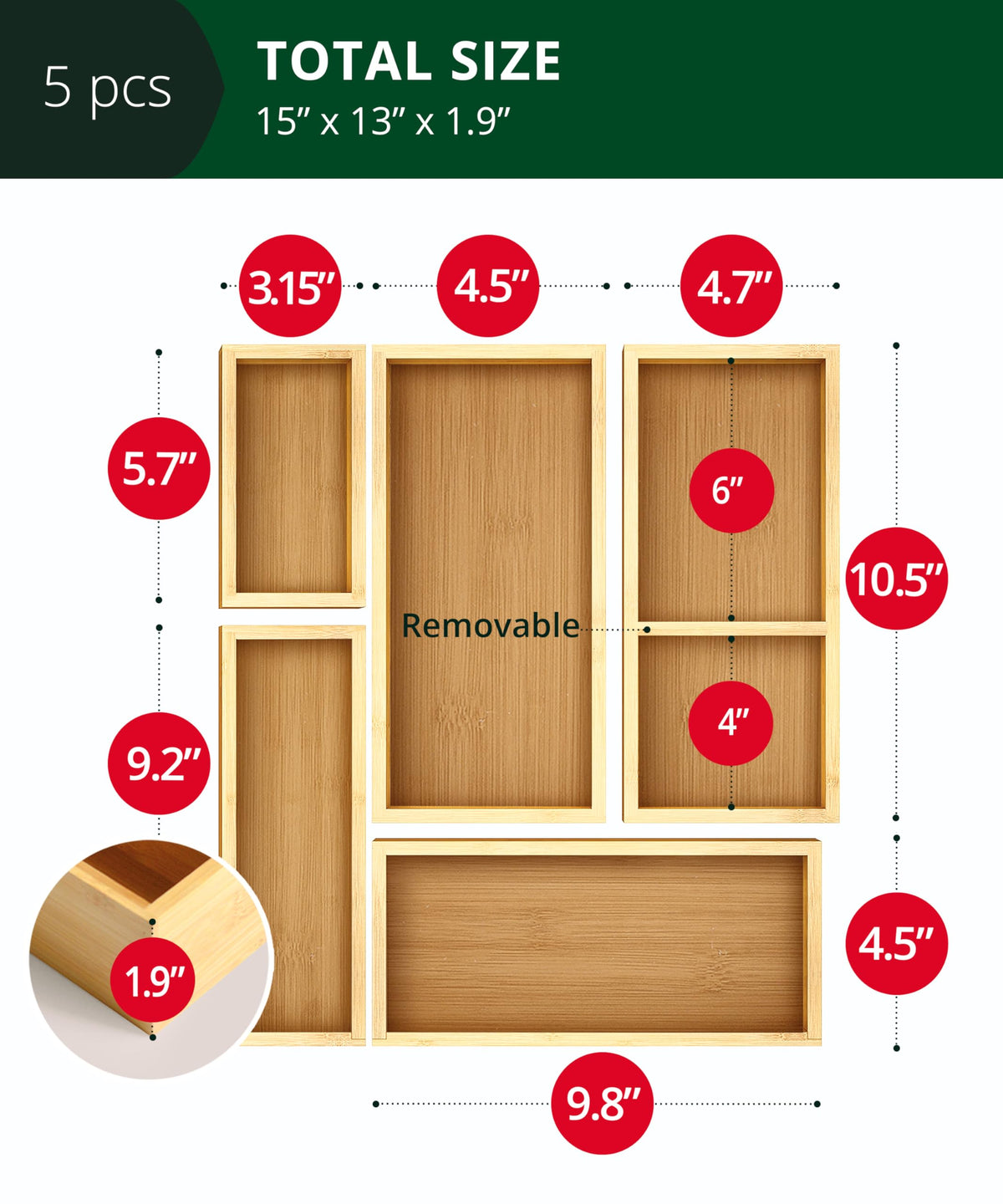 5-Piece Bamboo Drawer Organizer Set D60191