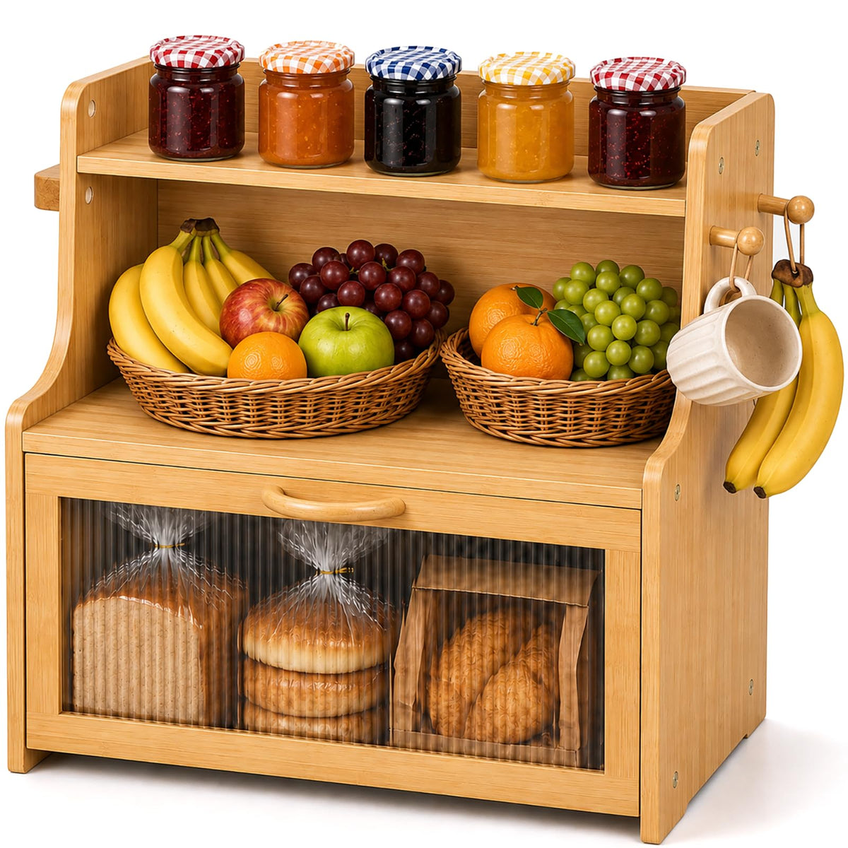 Large Capacity Bread Box with Shelf Organizer S435809
