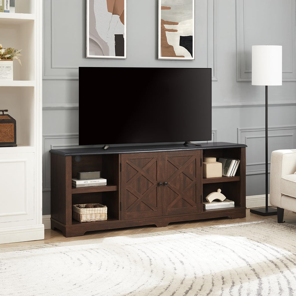 Espresso and Black TV Media Stand with Open Shelves and Closed Cabinets G32168