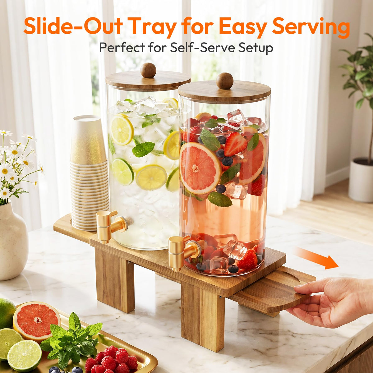 2 Pack 1.5 Gallon Drink Dispenser with Wood Stand E1605
