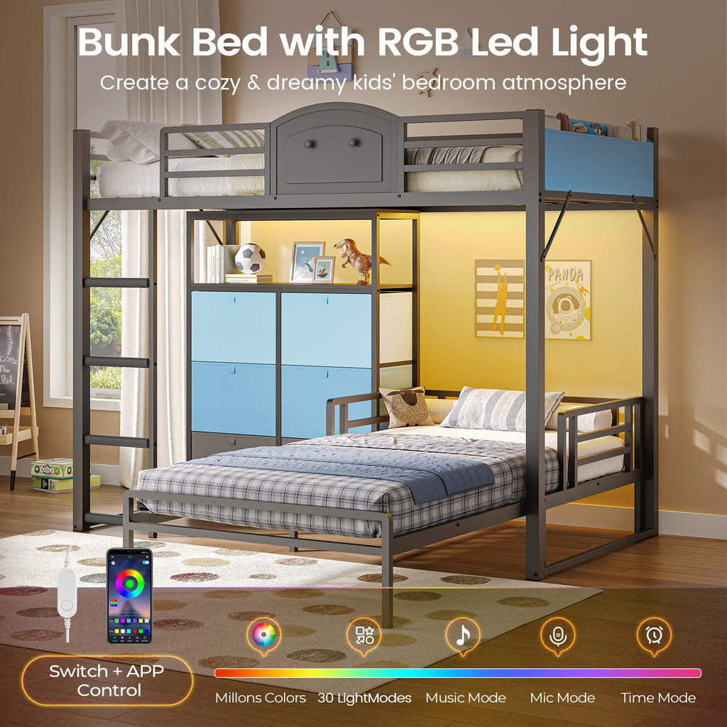 Twin Over Twin Metal Bunk Bed with 6 Storage Drawers I98551