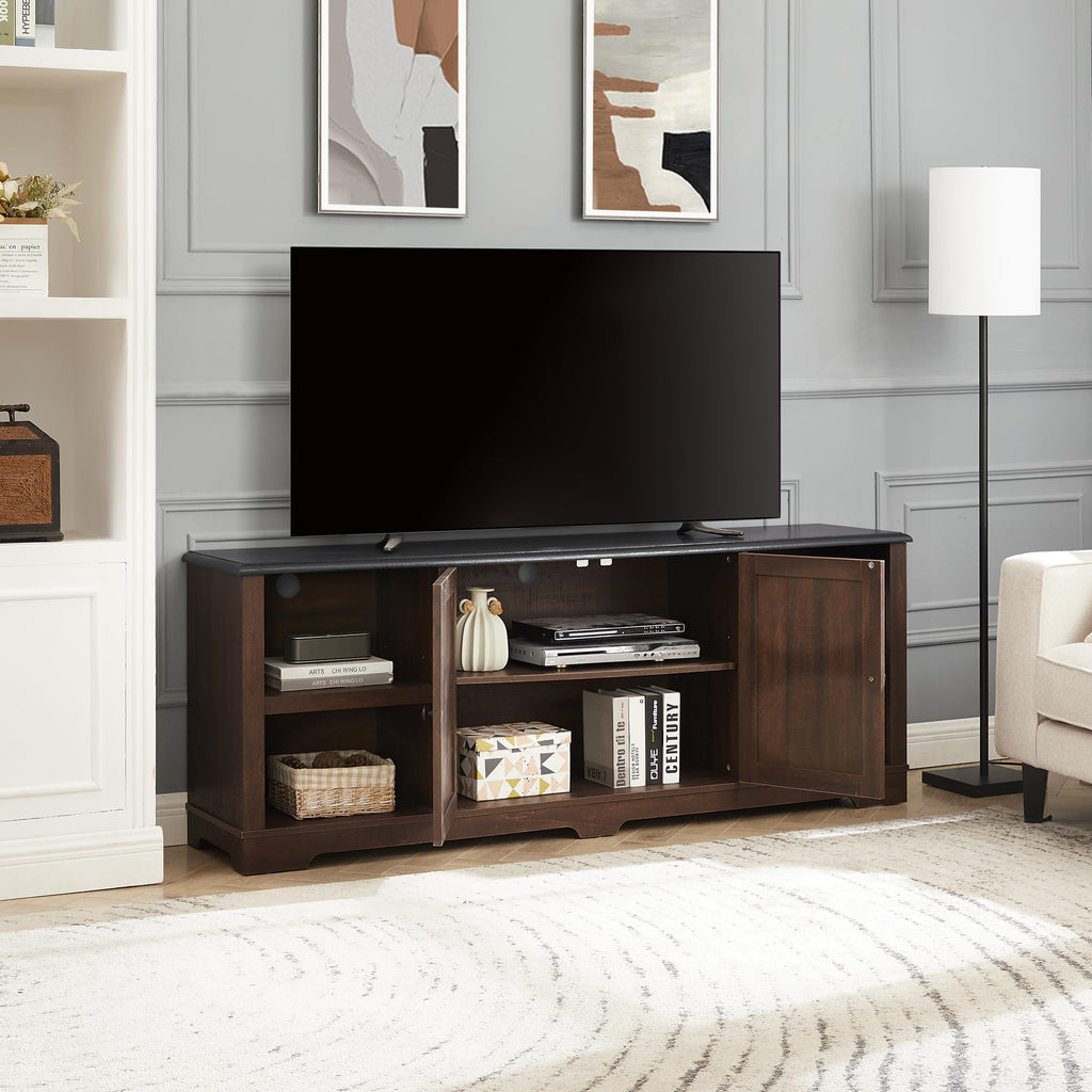 Espresso and Black TV Media Stand with Open Shelves and Closed Cabinets G32168
