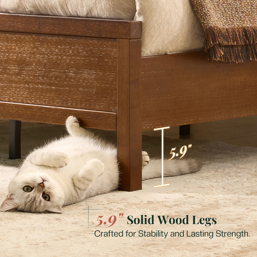 Queen Size Solid Wood Bed Frame with Wingback Headboard R880496