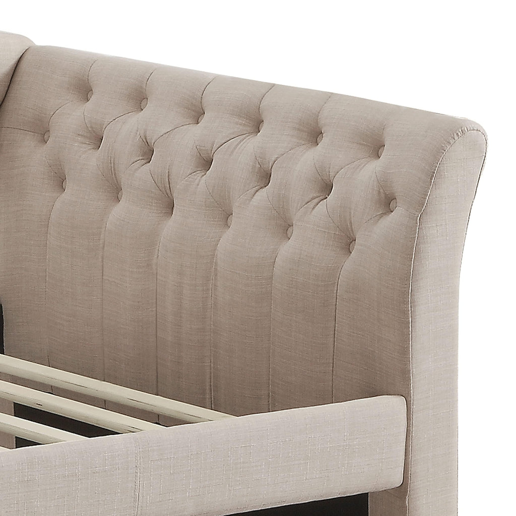 Beige Velvet Tufted Upholstered Twin Daybed with Trundle S54465