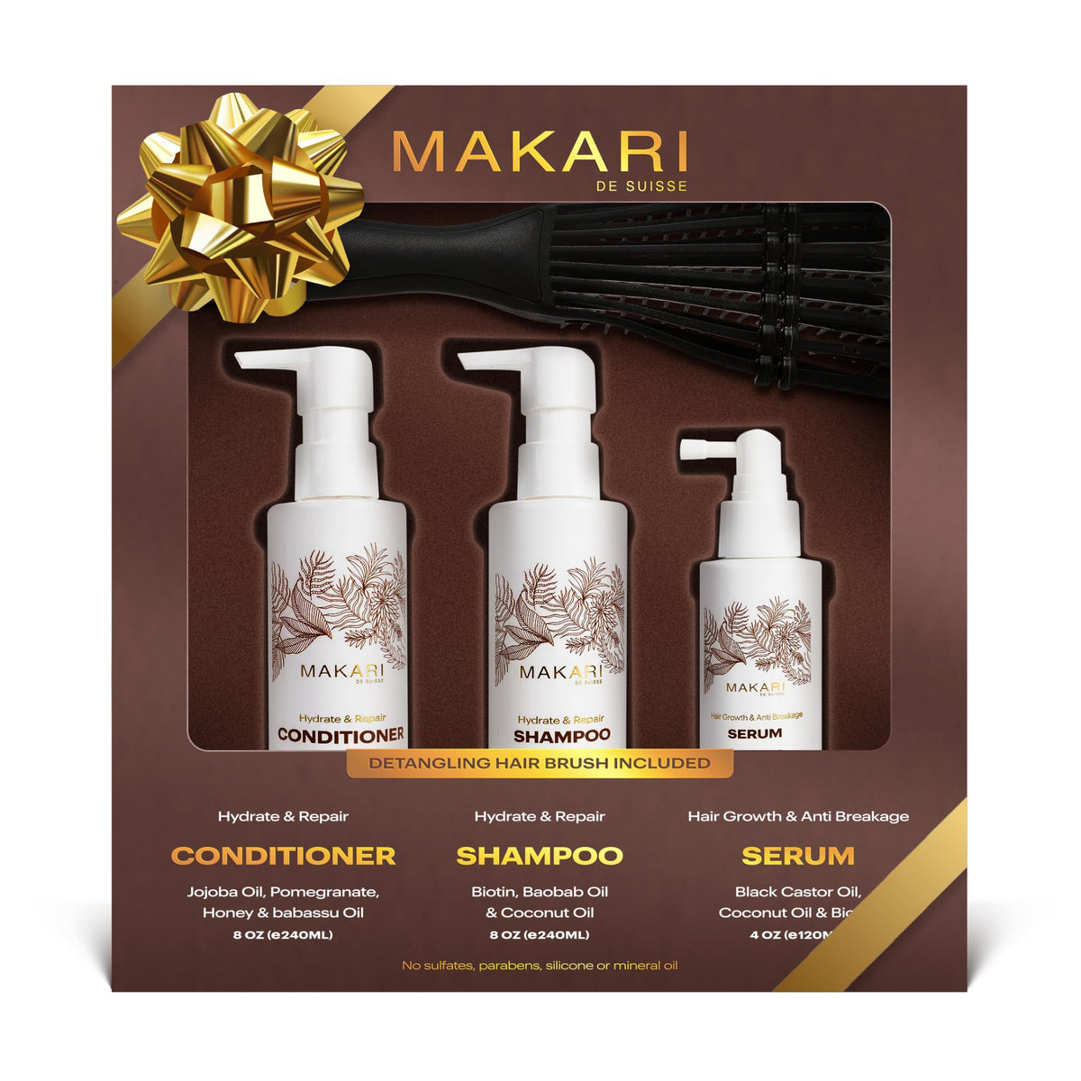 Hair Care Set with Shampoo, Conditioner, Serum & Brush H13371