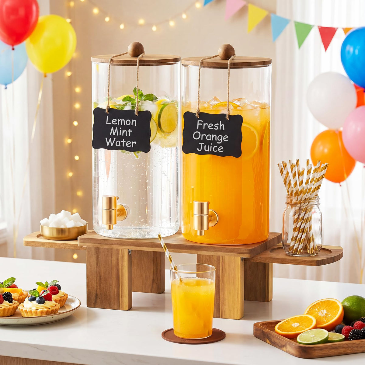 2 Pack 1.5 Gallon Drink Dispenser with Wood Stand E1605