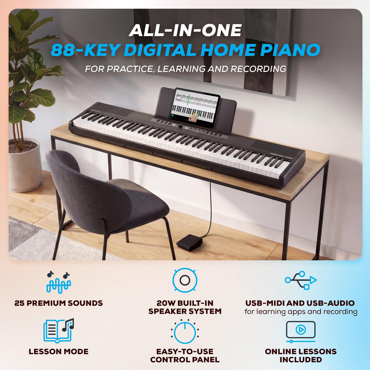 88-Key Weighted Digital Piano with Hammer Action D89101