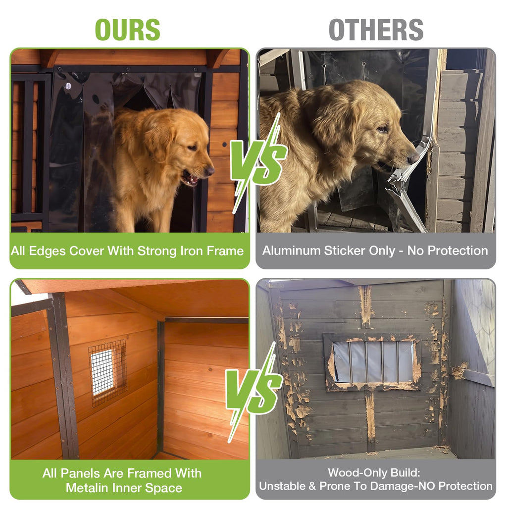 60" Heated Dog House with Heated Pad and Rotating Food Bowl O91619
