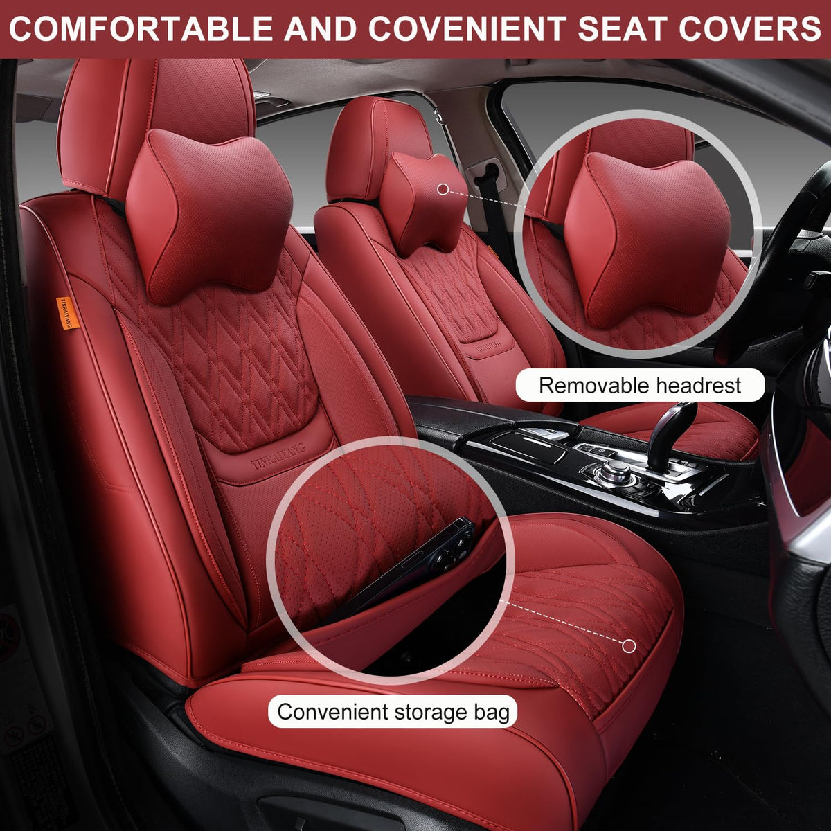 Wine Red Leather Car Seat Covers Full Set P669566