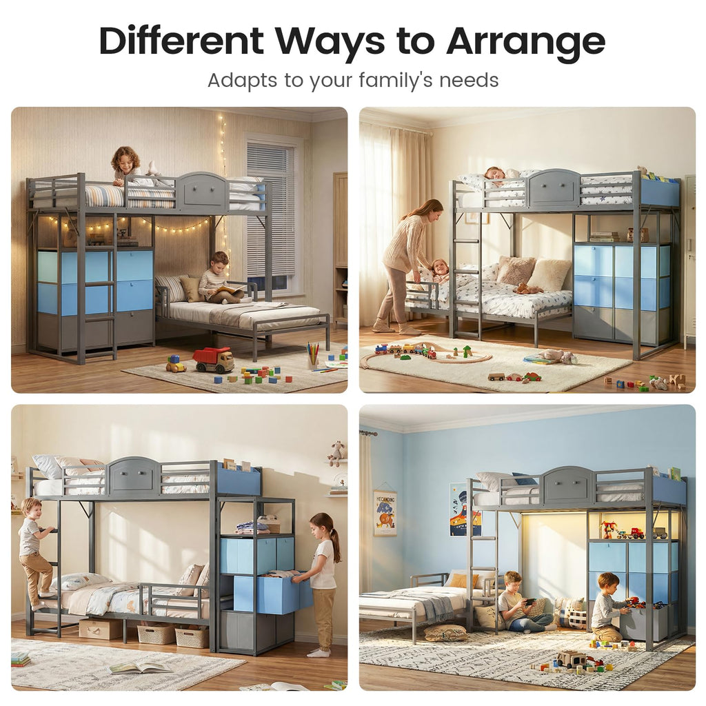 Twin Over Twin Metal Bunk Bed with 6 Storage Drawers I98551