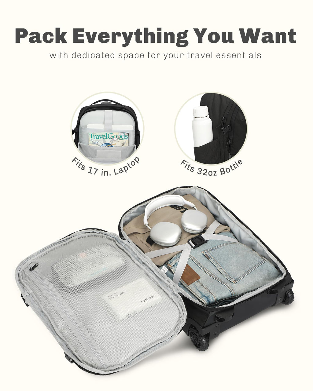 Rolling Backpack with Wheels 43L with Packing Cubes Set M2427