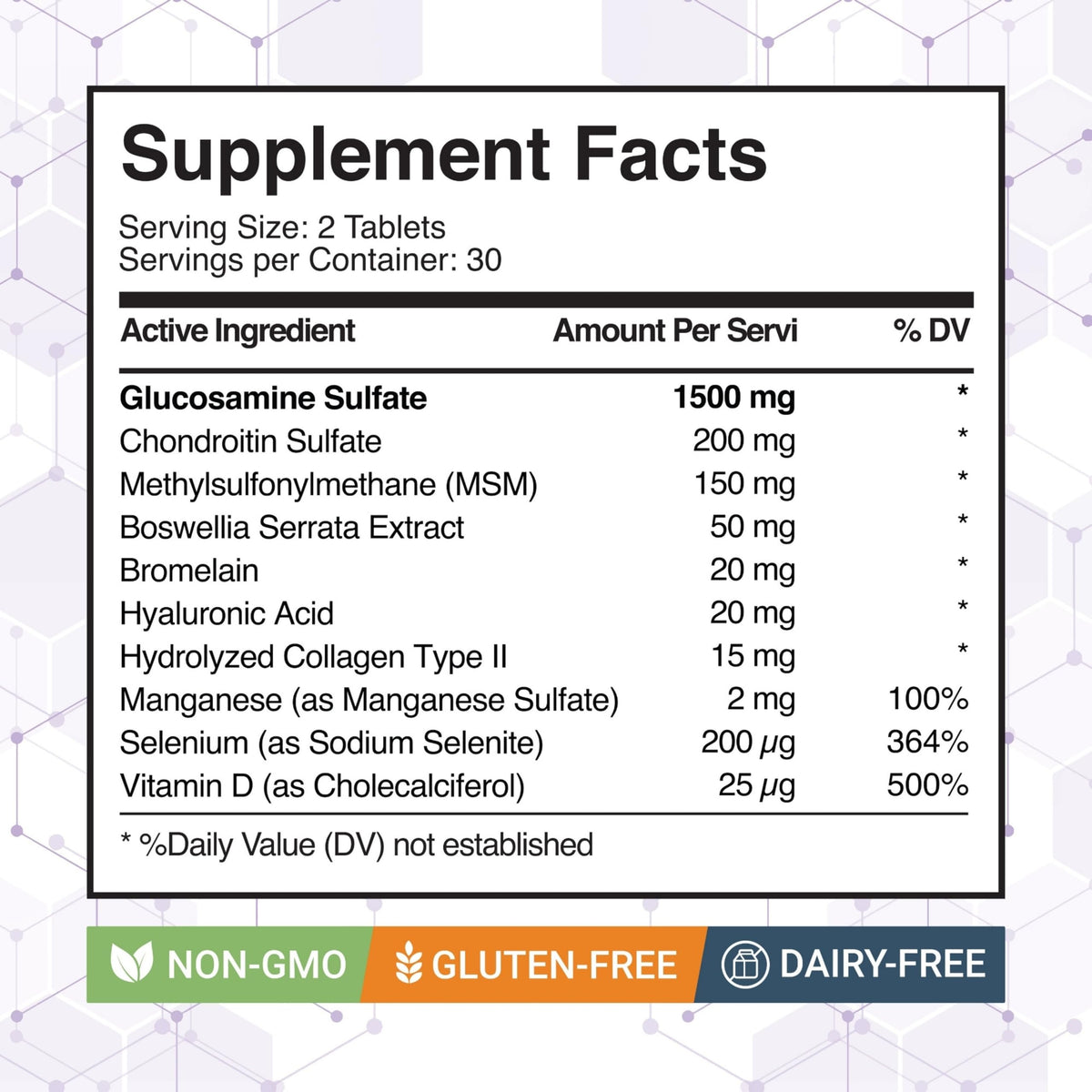 Glucosamine Chondroitin MSM Dietary Supplement 60 Tablets B4668