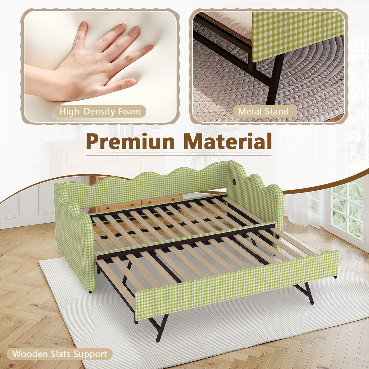 Twin Size Upholstered Daybed with Pop Up Trundle M42862
