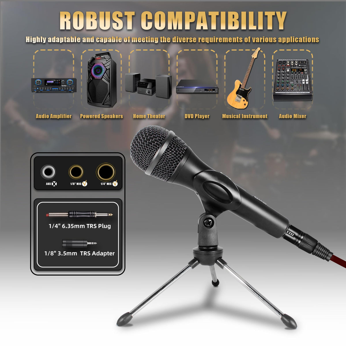 Dynamic Handheld Vocal Microphone with XLR to 1/4'' Audio Cable E250781