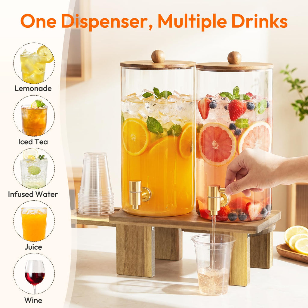 2 Pack 1.5 Gallon Drink Dispenser with Wood Stand E1605