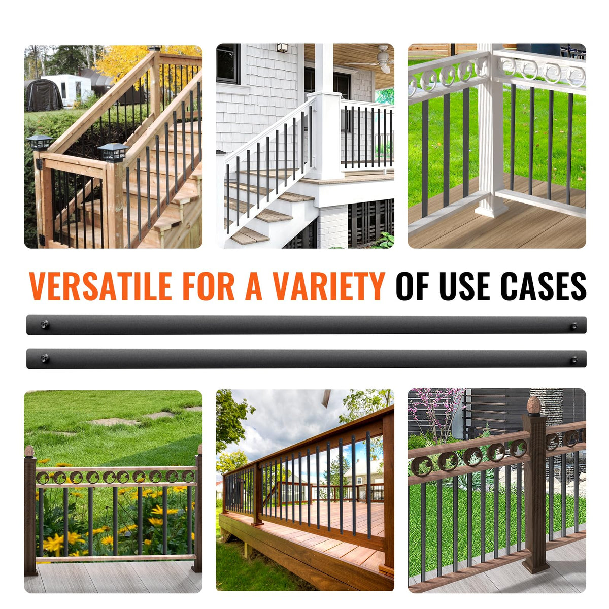 29.5"x1" Flat Aluminum Alloy 51 Pack Satin Black Metal Balusters K654