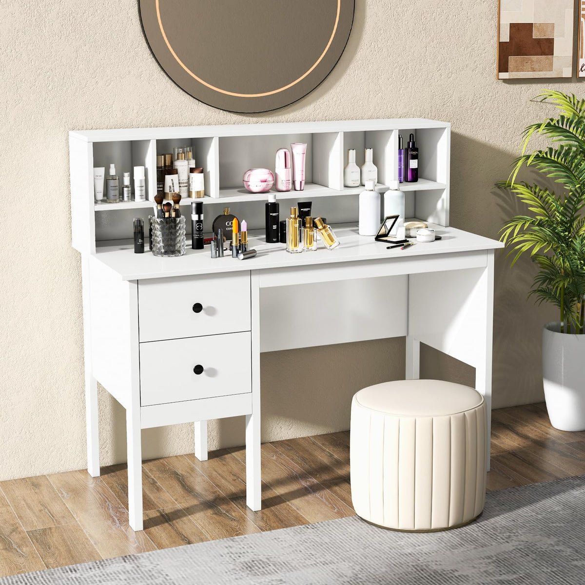 White Desk with Drawers and Hutch B296