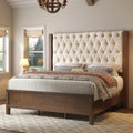 Queen Size Solid Wood Bed Frame with Wingback Headboard R880496