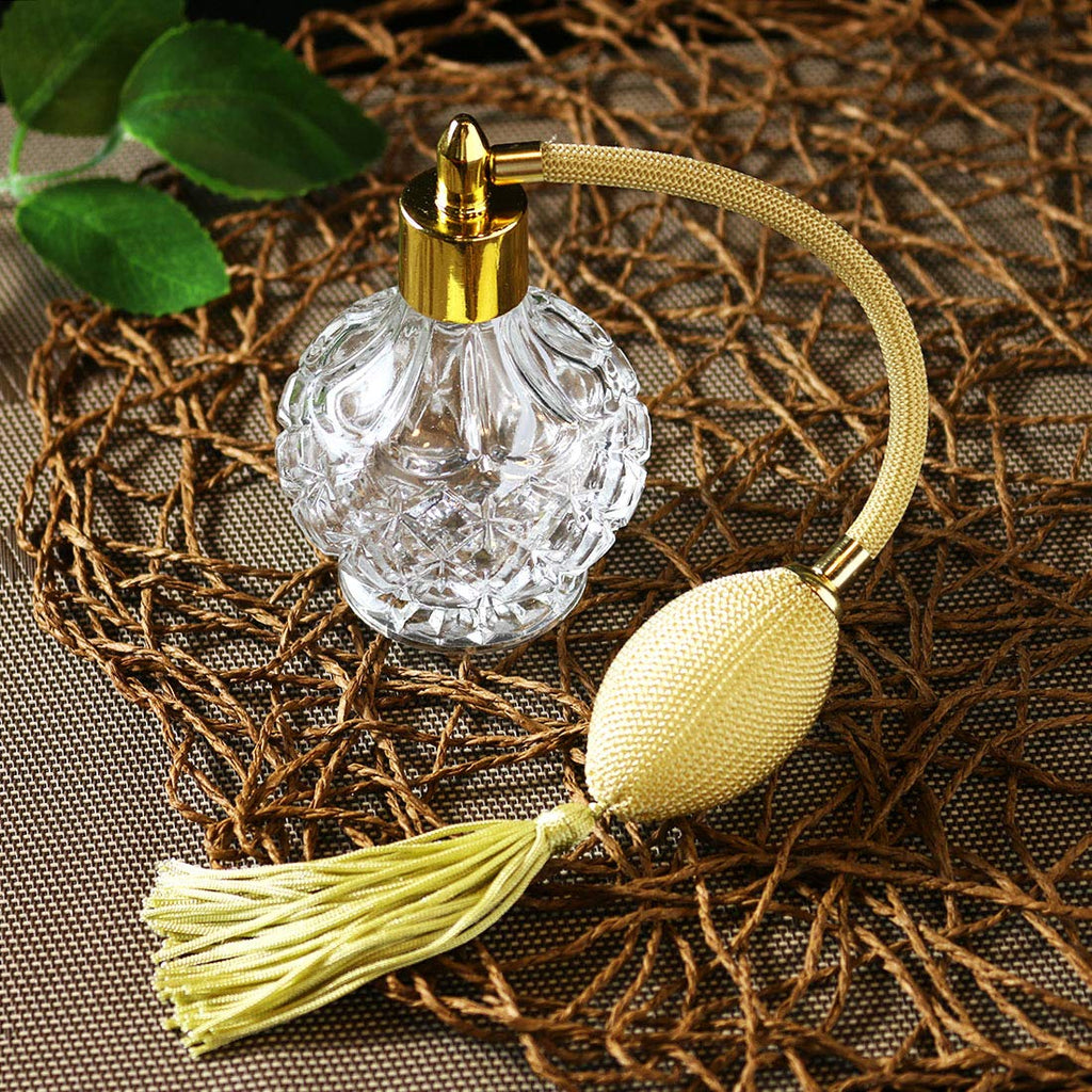 Clear Checked Carved Glass Refillable Perfume Bottle with Spray Atomizer, Pack of 2 Y130814