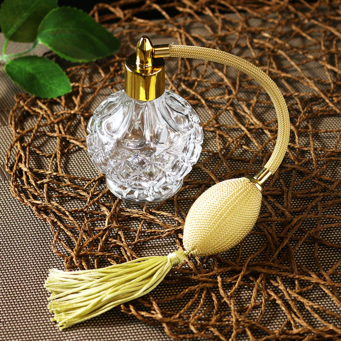 Clear Checked Carved Glass Refillable Perfume Bottle with Spray Atomizer, Pack of 2 Y130814